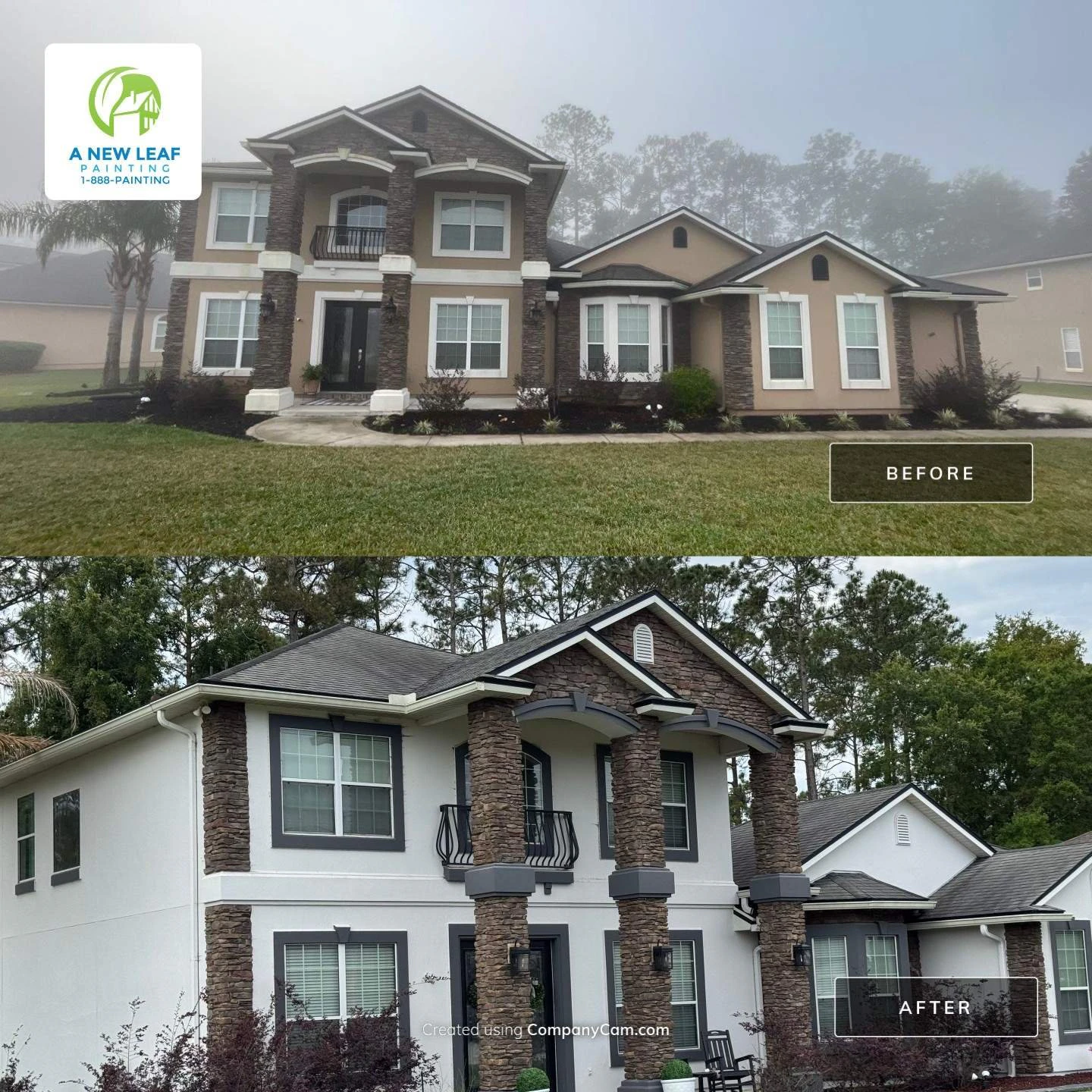 Exterior painter Middleburg FL 32068 — freshly painted home with full prep, wood rot repair, and Sherwin-Williams finish by A New Leaf Painting Contractors.