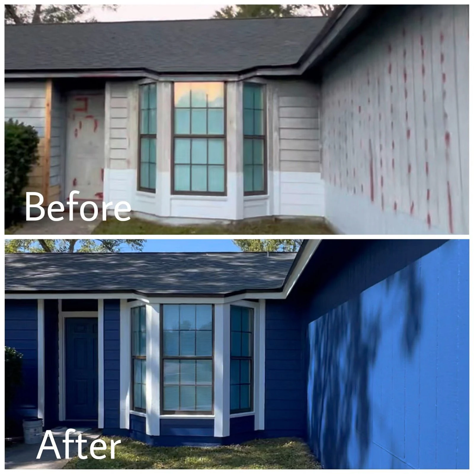 Completed Jacksonville exterior painting project with wood siding and trim repairs