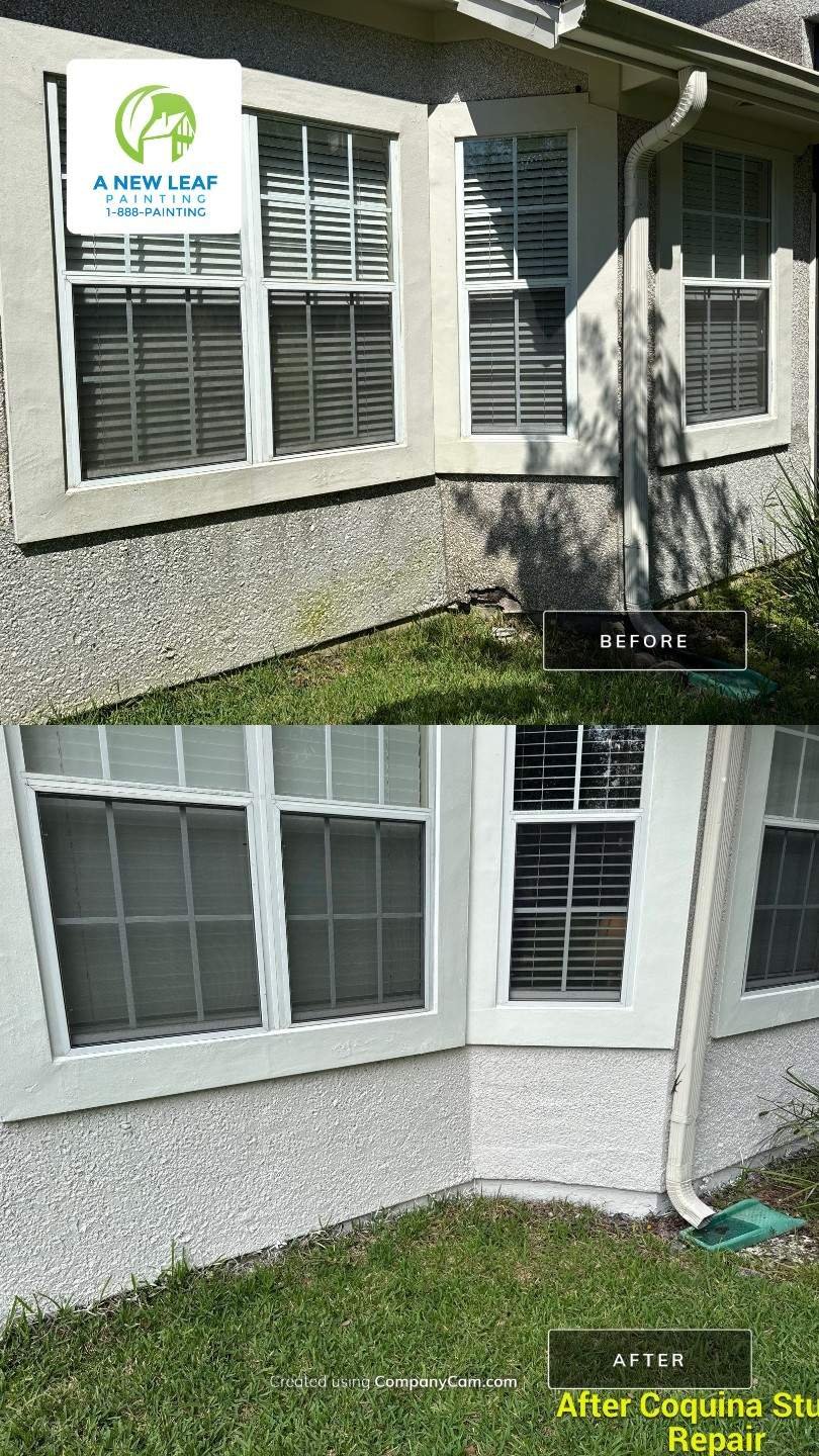 Before and after stucco crack repair and exterior painting in Jacksonville, FL