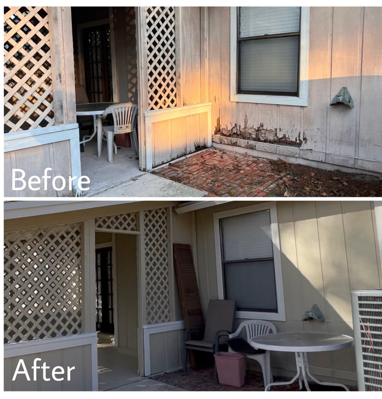 Fascia, Siding and Trim Repair With Exterior Painting — Mandarin Jacksonville FL 32258 Before and after fascia, siding and trim repair with exterior painting on a Mandarin Jacksonville FL 32258 home
