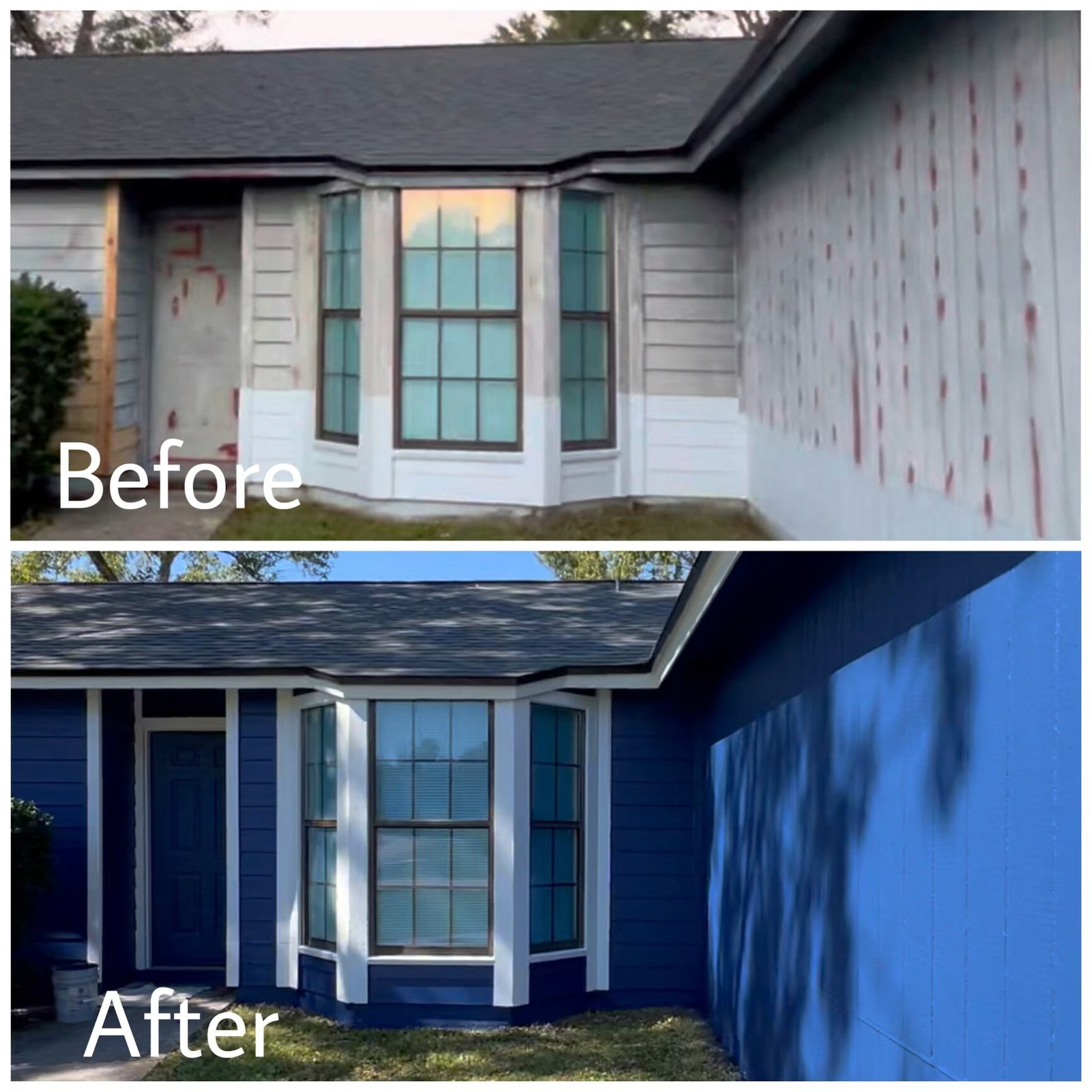 Completed Jacksonville exterior painting project with wood siding and trim repairs