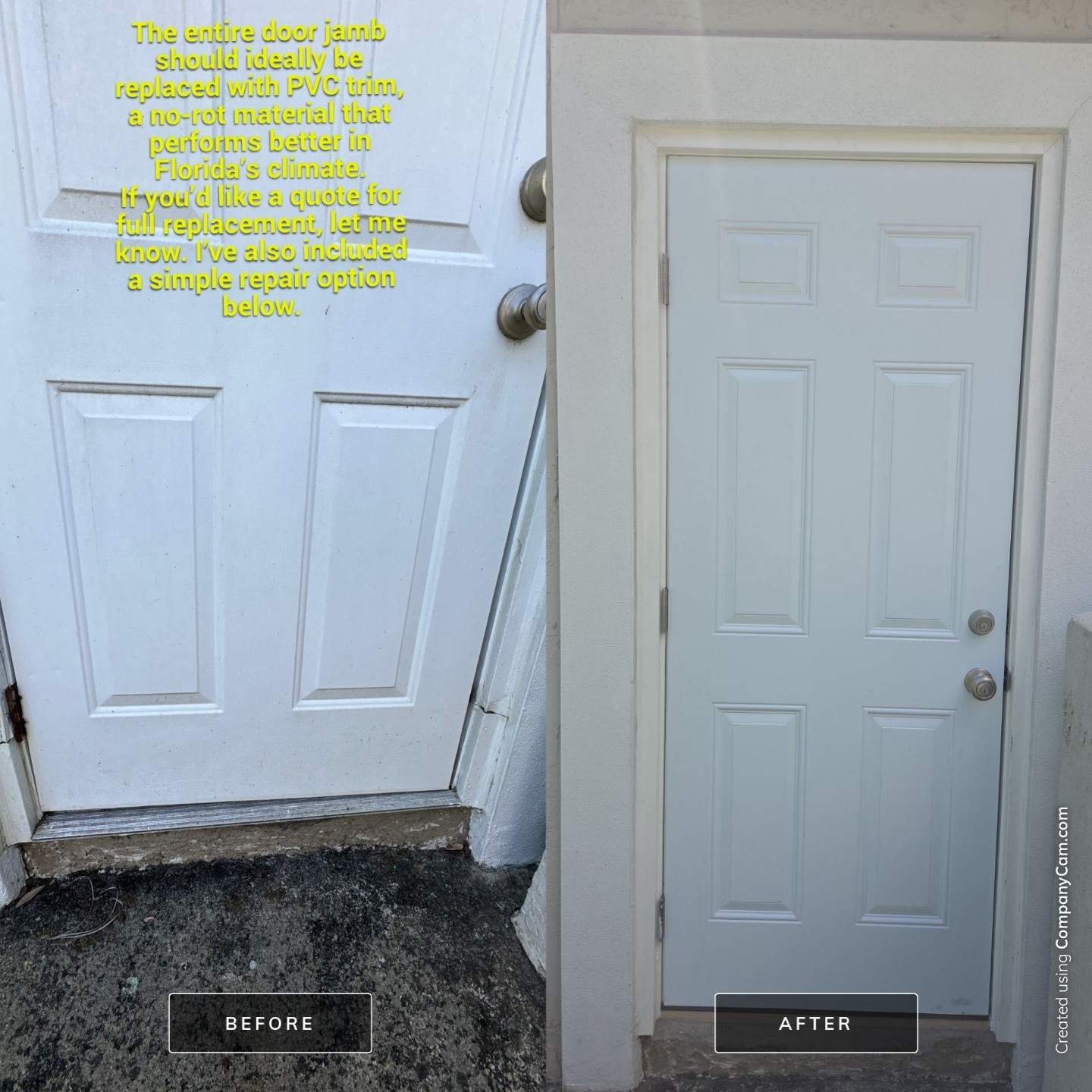 Door jamb and exterior frame repair before painting in Orange Park, FL