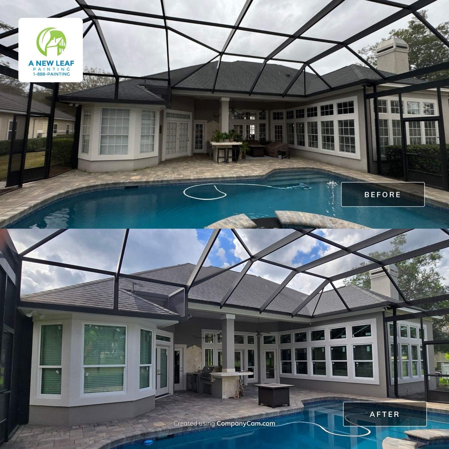 Before and After Painted Wood Soffits and Fascia — Deercreek Jacksonville FL 32256 Before and after painted wood soffits and fascia on a Deercreek home in Jacksonville FL 32256