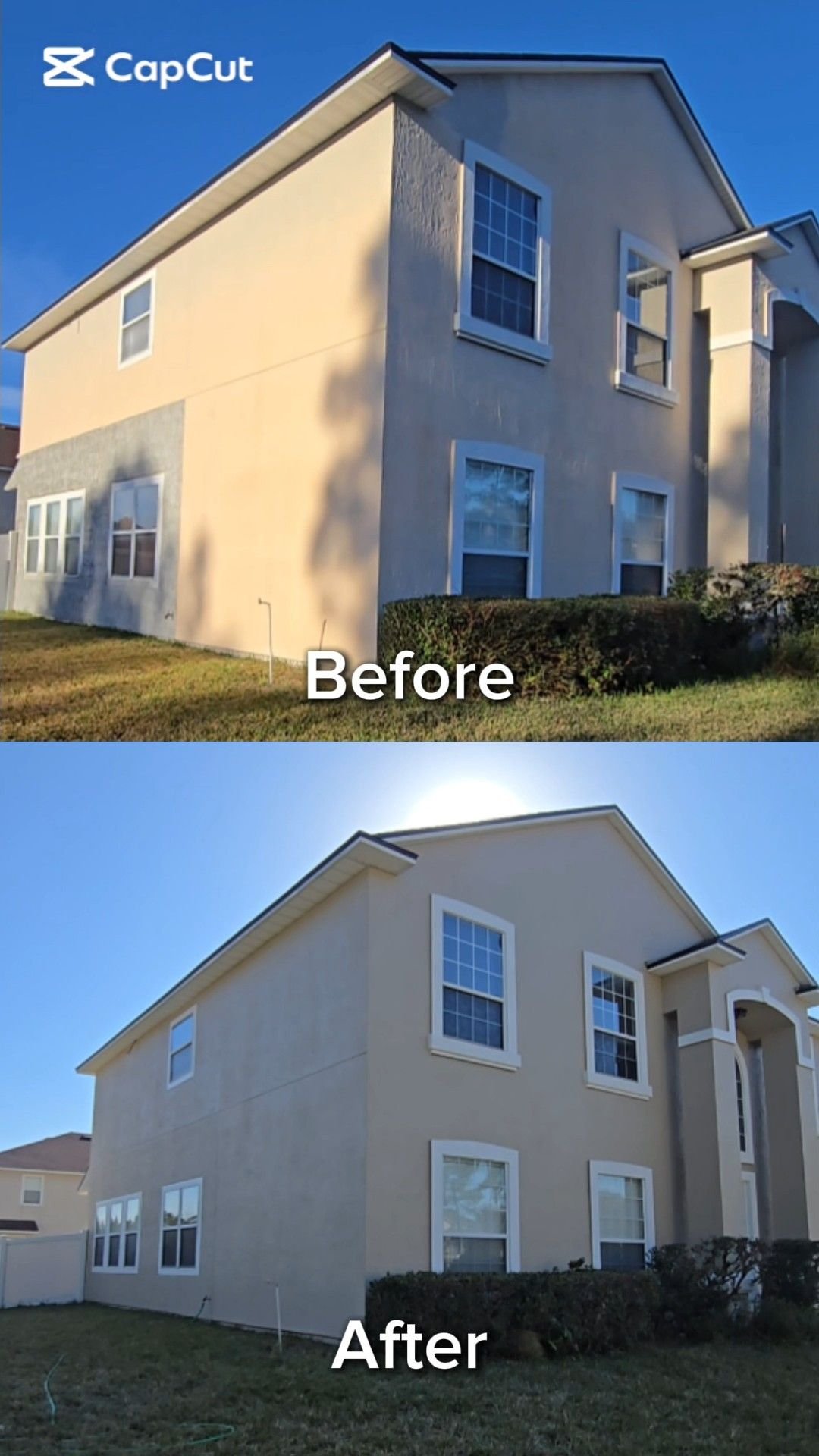Completed stucco repair and exterior painting on a Jacksonville home
