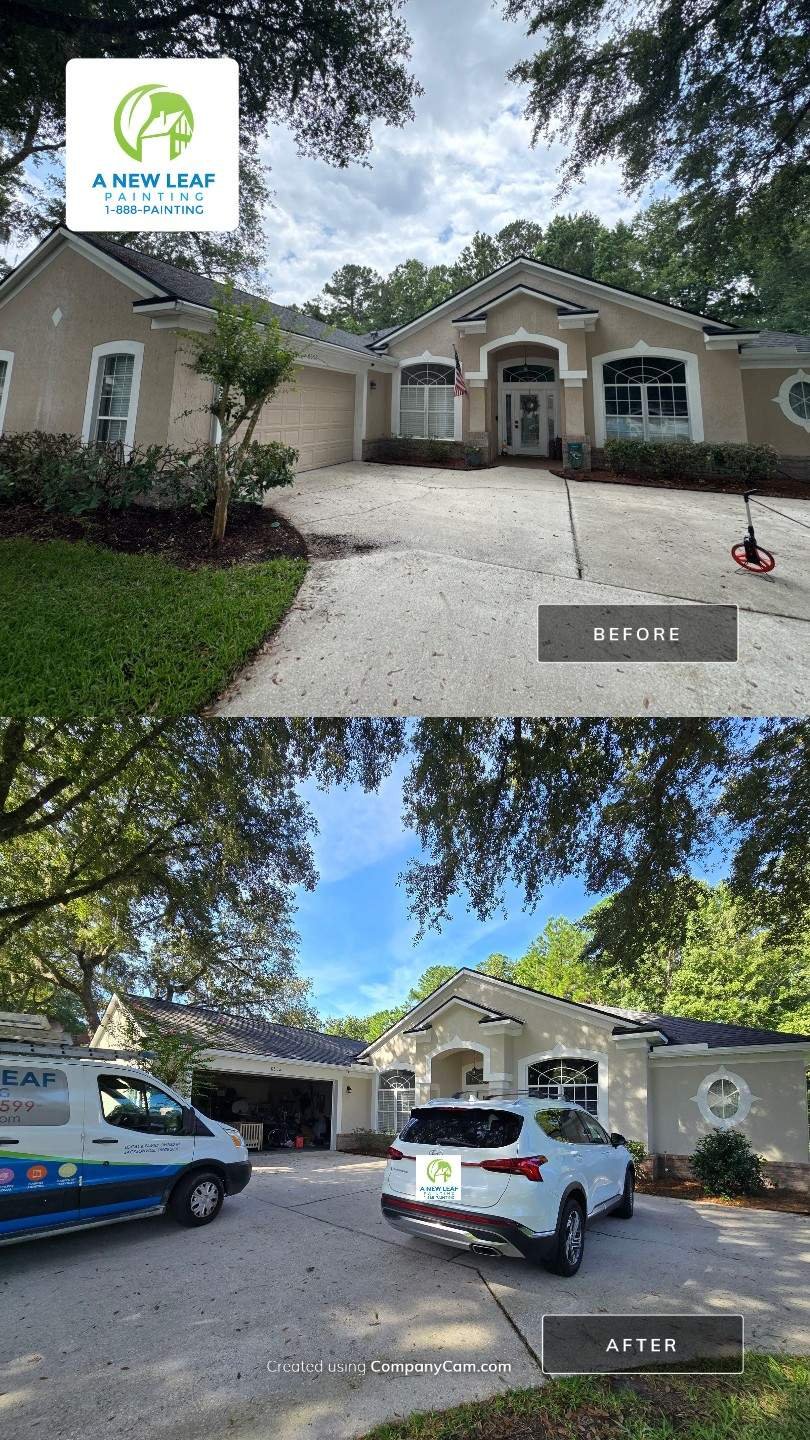 Completed exterior painting project on a stucco home in the 32256 area of Jacksonville, FL