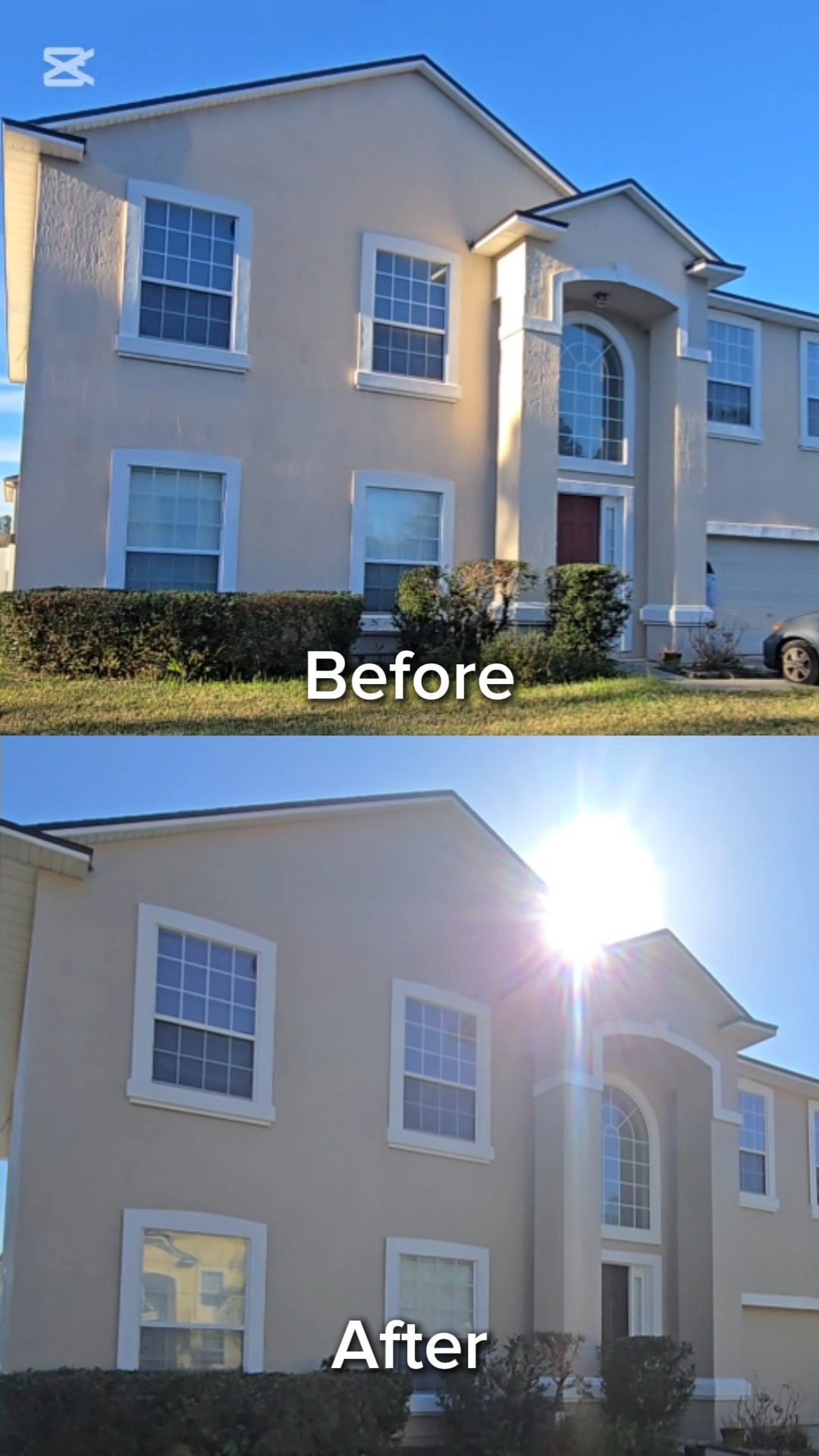 Exterior stucco repair and painting transformation on a Jacksonville home
