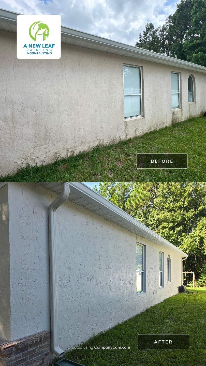Finished stucco exterior painting project on a home in East Hampton, Jacksonville, FL