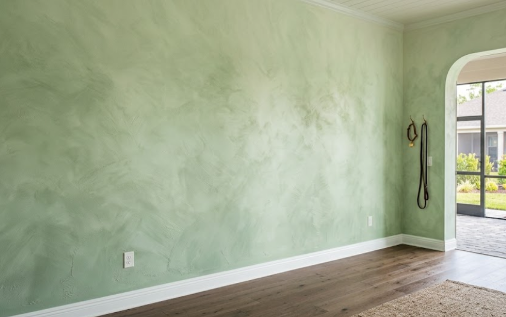 Color wash textured green wall in Jacksonville home