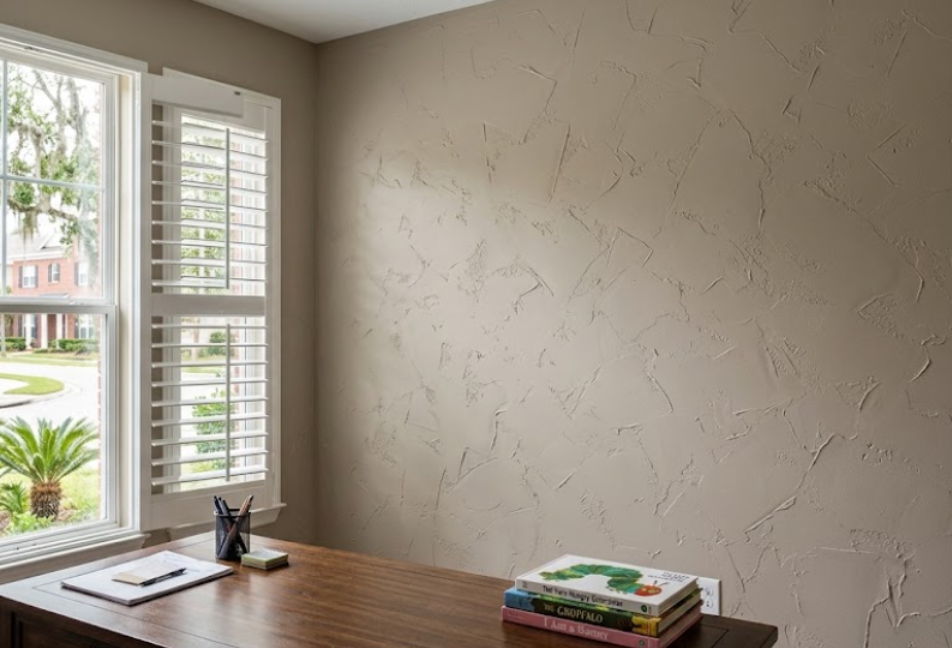 Skip trowel textured wall in Jacksonville home office